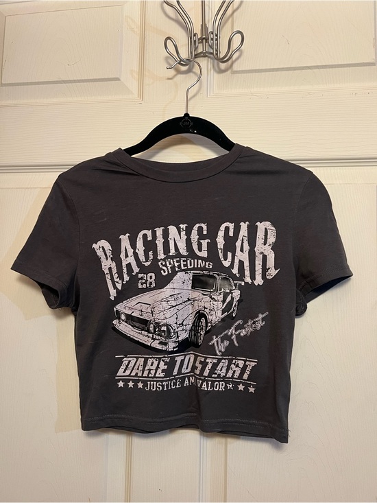 SHEIN Tops - SHEIN Dark Gray Racing Car Graphic cropped Tee